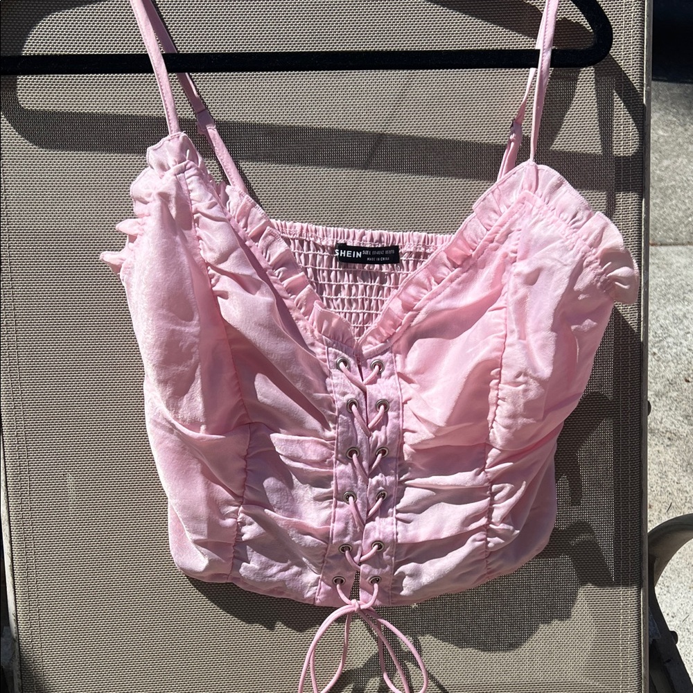 SHEIN Light Pink Lace-Up Camisole
